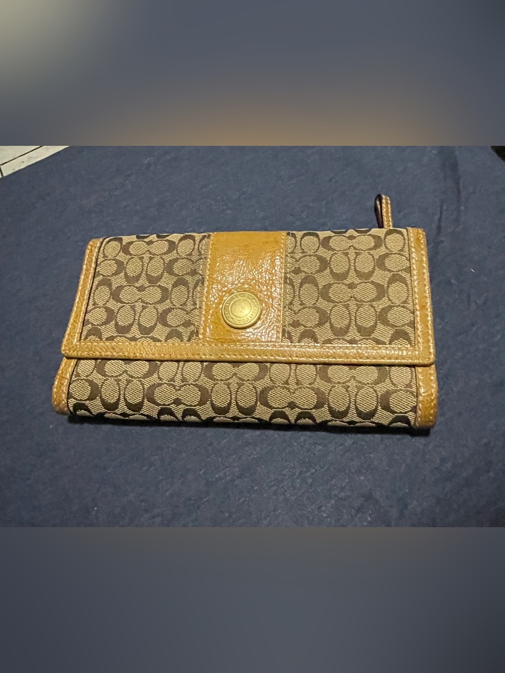 Coach Brown and Tan Signature Canvas Continental Wallet